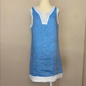 Puro lino Blue and White Sleeveless Dress